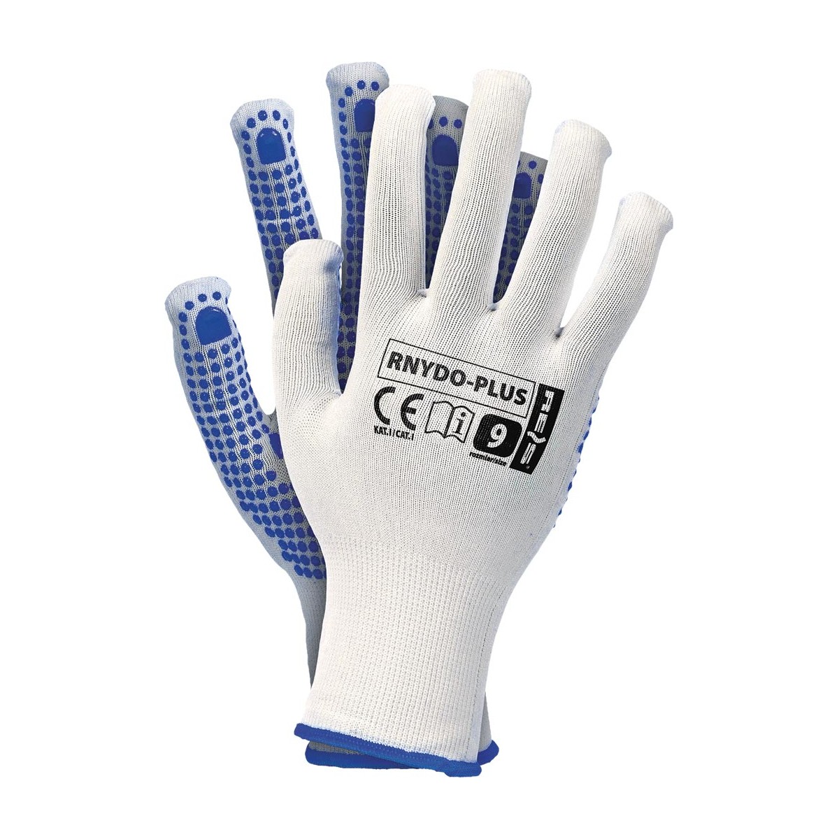 Reis RNYDO-PLUS7 Confezione Da 12 Guanti Protettivi Taglia 7 | Guanti In Poliestere Con Grip In PVC | Bianco/Blu Per Edilizia E Trasporti