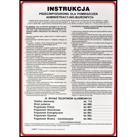 Instrukcja BHP „Instrukcja przeciwpożarowa dla pomieszczeń administracyjno-biurowych” Z-IP06-P-250X350