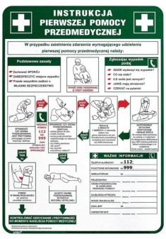Instrukcja BHP „Instrukcja pierwszej pomocy przedmedycznej” płyta PCV 250x350