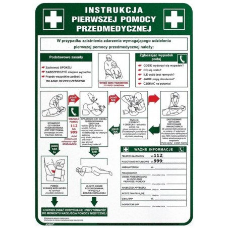 Instrukcja BHP „Instrukcja pierwszej pomocy przedmedycznej” płyta PCV 250x350