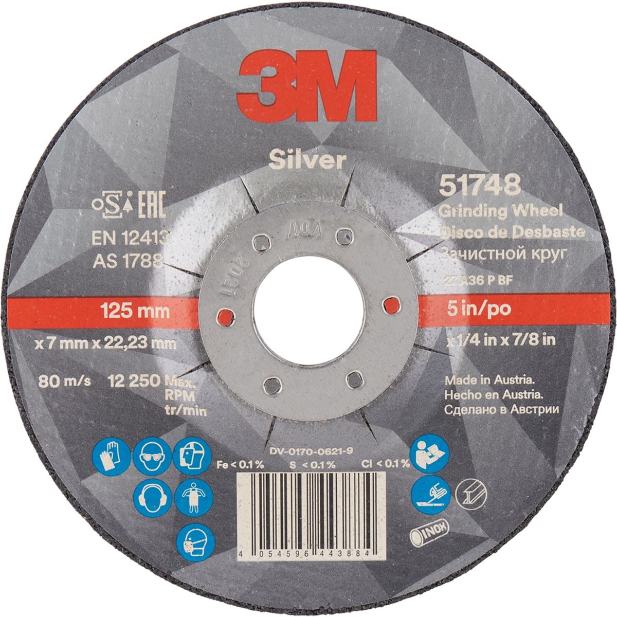 Meule Cubitron 3 à Moyeu Déporté - 180mm, Grain 36+, Pour Acier Inox, 10/paquet