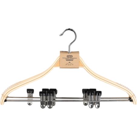 Wieszak drewniany z metalową poprzeczką wyposażoną w klipsy HANGER-WOODPBC094