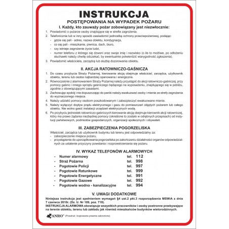 Instrukcja PPOŻ. „Instrukcja postępowania na wypadek pożaru” Z-IP1-P-250X350
