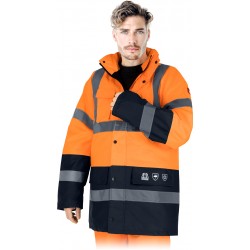 Kurtka ochronna ocieplana męska BLUE-ORANGE – robocza z odblaskami i kapturem