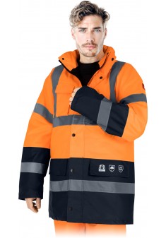 Kurtka ochronna ocieplana męska BLUE-ORANGE – robocza z odblaskami i kapturem