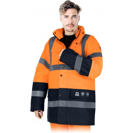 Kurtka ochronna ocieplana męska BLUE-ORANGE – robocza z odblaskami i kapturem